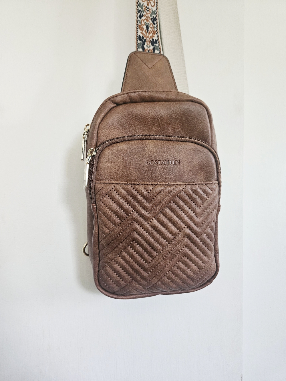 Bostanten Brown Quilted Crossbody Sling Bag